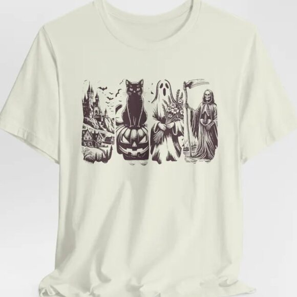 Halloween Gothic Shirt, Retro Halloween Cat Ghost Tee, Spooky Season Shirt - Picture 1 of 4